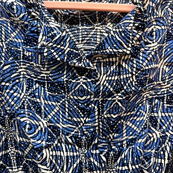 Maje Paris Blue Abstract Print Smocked Waist Mini Dress Size 40 - Picture 7 of 13